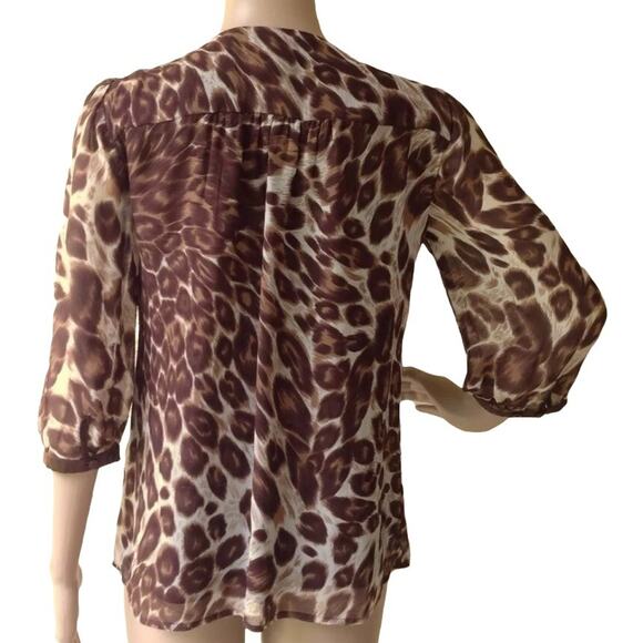 INC Womens Petite Size 4P Silk Embellished Rhinestone Animal Print Shirt Tunic - Picture 3 of 5